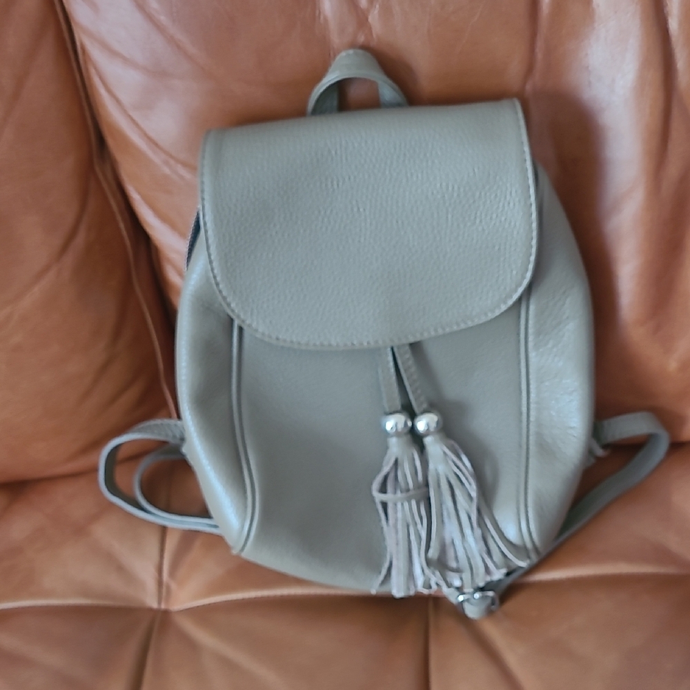 Elegant Gray Leather Backpack